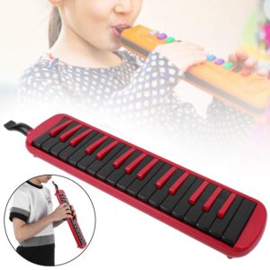 F-32s 32 Key Melodica Set Piano Style Portable Wind Musical Instrument with Mouthpiece Tube and Carrying Bag Suitable for Beginner Practice Gift (Red)