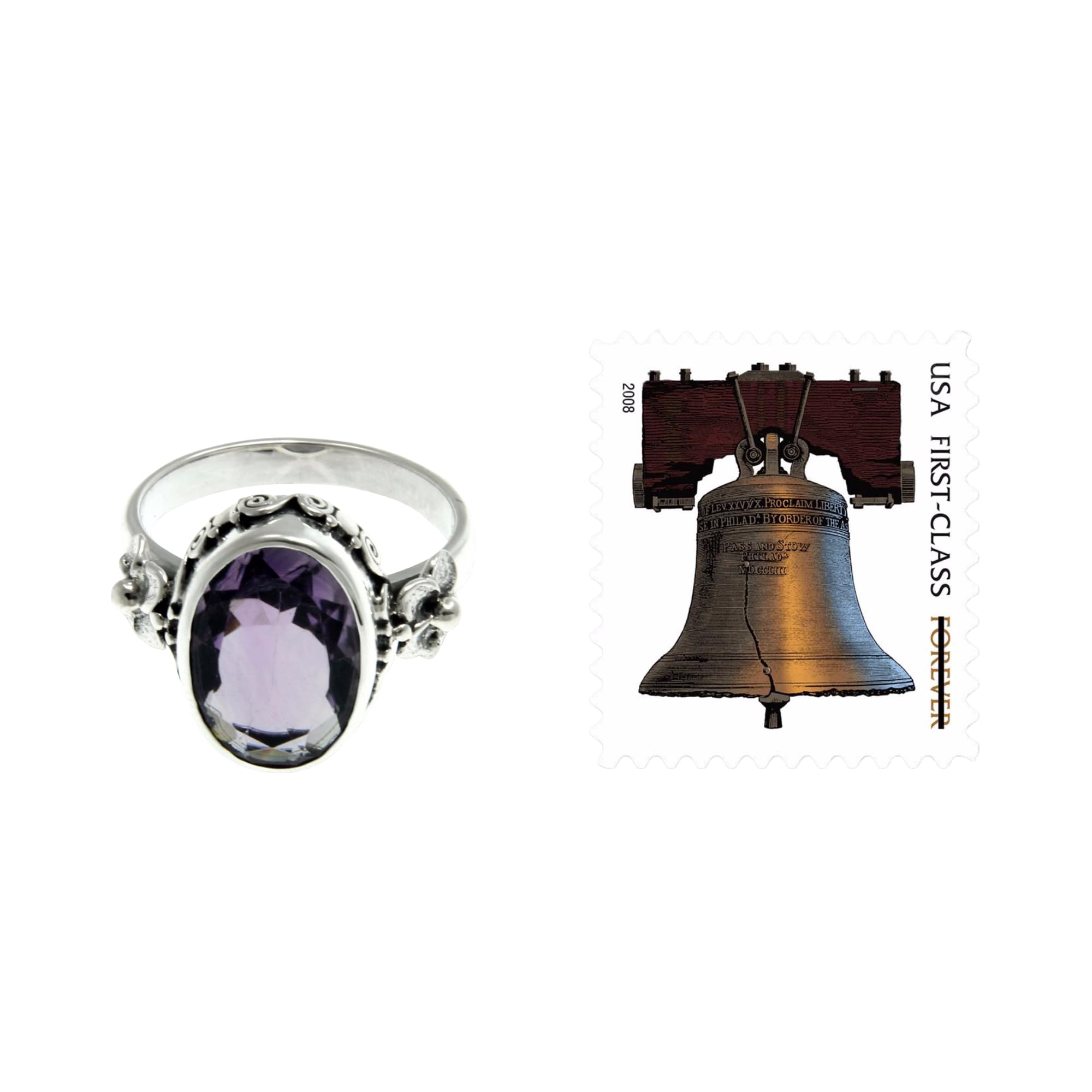 NOVICA Artisan Handcrafted Amethyst Solitaire Ring Floral Sterling Silver Purple Single Stone Indonesia Mauve Mist Birthstone [crownbezel 0.6 in L x 0.4 in W x 0.2 in H Band Width 3 mm W] '