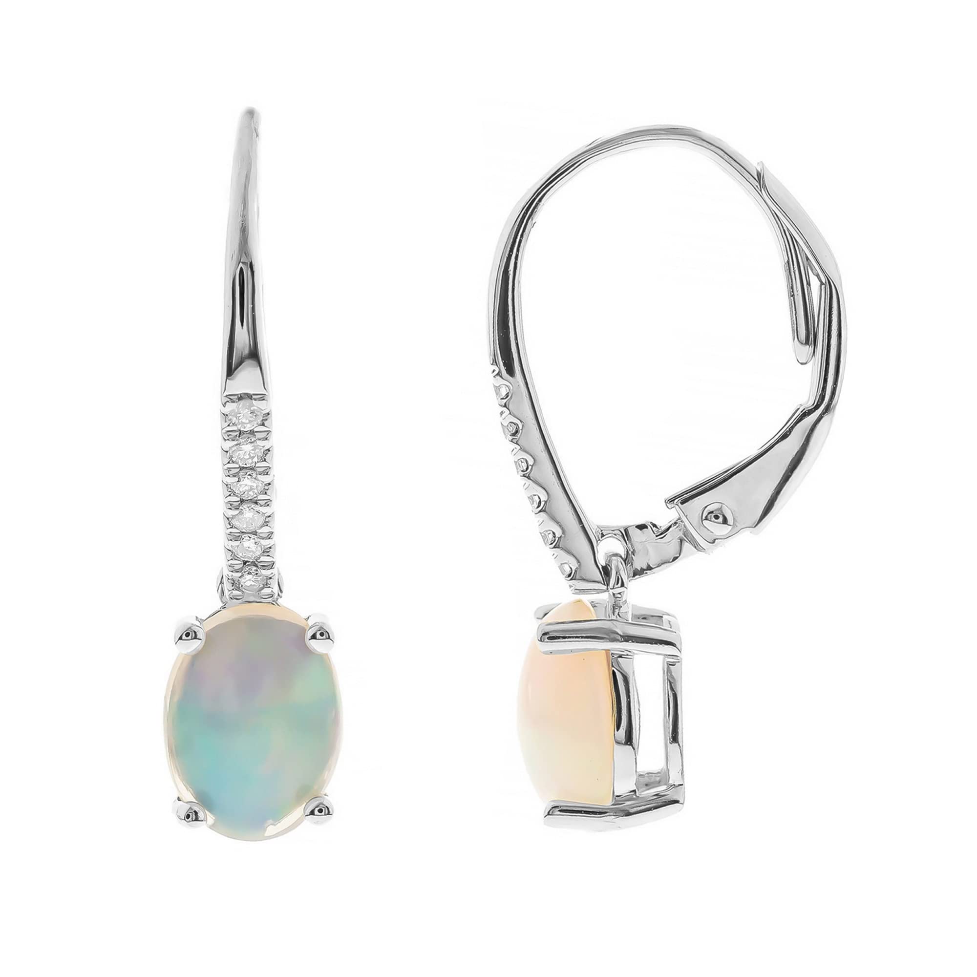 Gin & Grace women's 14K Natural Ethiopian Opal Earrings With Diamonds | Ethically, Authentically & Organically Sourced (Oval-Cut) Shaped Opal Hand-Crafted Jewelry Earrings LJ20781E-EO White Gold