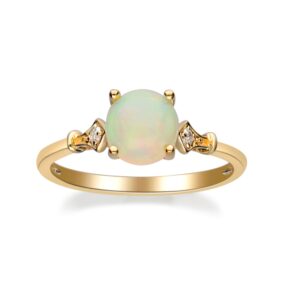 gin & grace 14k yellow gold natural ethiopian opal ring with real diamonds|ethically, authentically & organically sourced (round-cut) shaped opal hand-crafted jewelry for her | opal ring for women