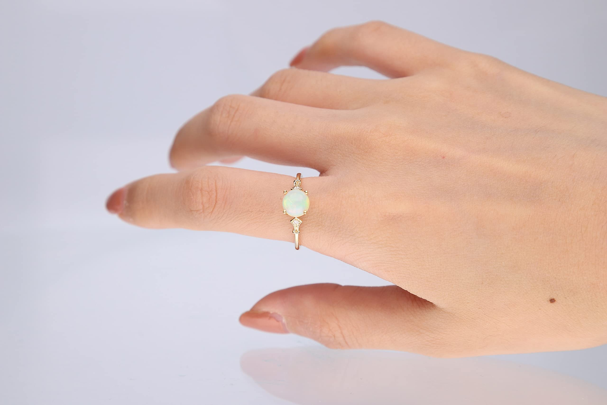 Gin & Grace 14K Yellow Gold Natural Ethiopian Opal Ring with Real Diamonds|Ethically, authentically & organically sourced (Round-cut) shaped opal hand-crafted jewelry for her | Opal Ring for women