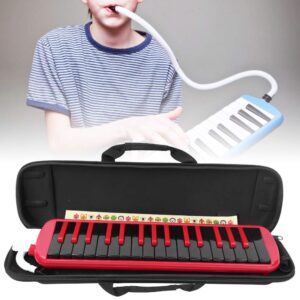 F-32s 32 Key Melodica Set Piano Style Portable Wind Musical Instrument with Mouthpiece Tube and Carrying Bag Suitable for Beginner Practice Gift (Red)