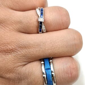 ringheart 2 Rings Couple Rings Bridal Sets Silver Ring Blue Cz Womens Wedding Ring Titanium Steel Man Wedding Bands