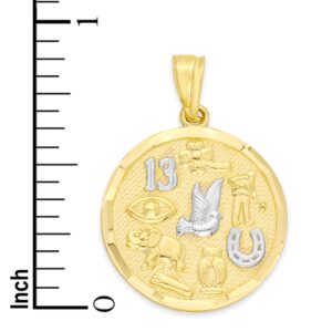 10k Real Solid Gold Round Lucky Charm Pendant, Good Luck Gifts for Her