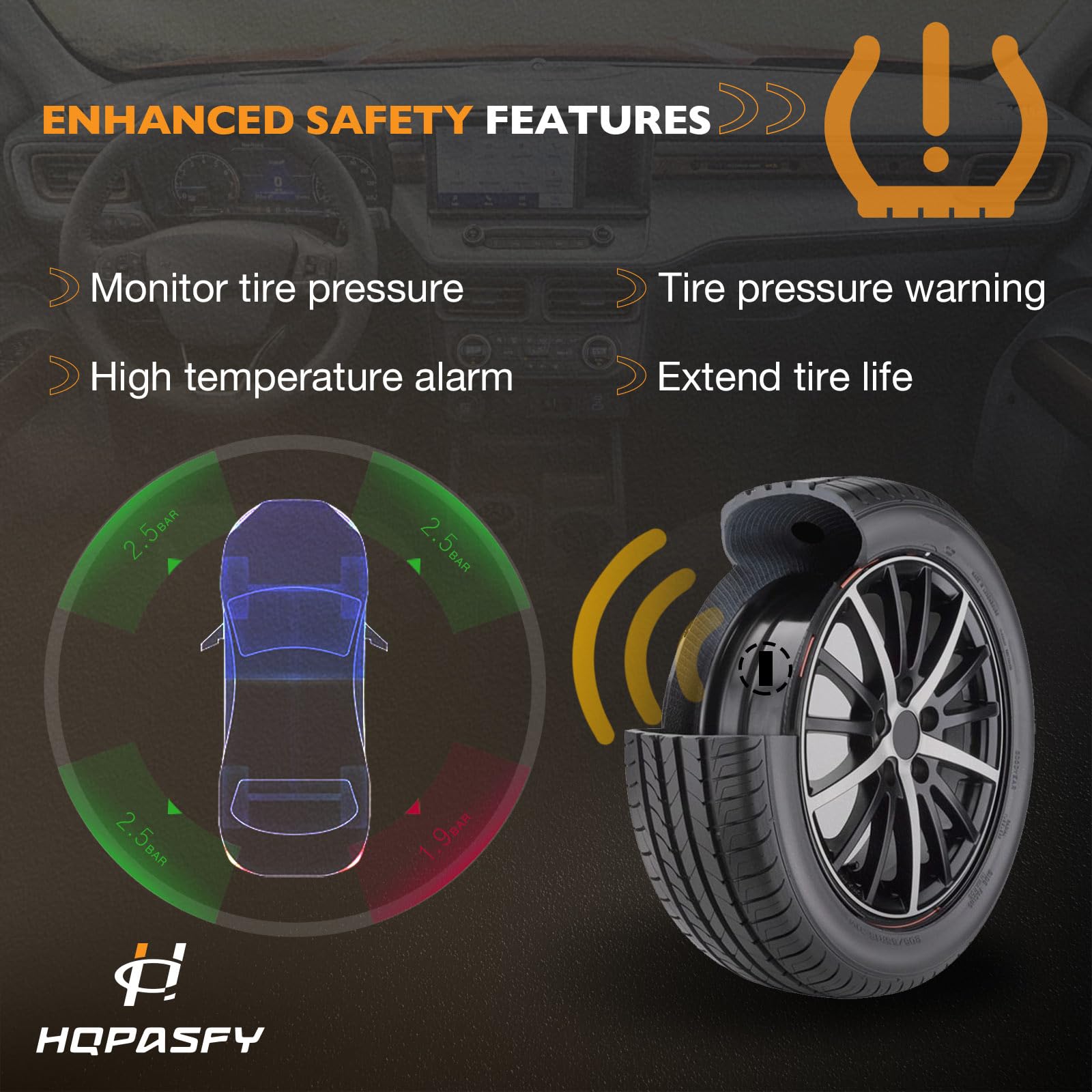 HQPASFY Tire Pressure Sensor 315MHz TPMS 4PCS Compatible with 07-18 Toyota Sequoia Tundra 06-19 Sienna Replaces# 42607-0C070, 42607-08010, 42607-0C050