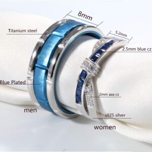 ringheart 2 Rings Couple Rings Bridal Sets Silver Ring Blue Cz Womens Wedding Ring Titanium Steel Man Wedding Bands