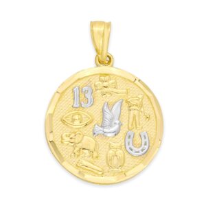 10k Real Solid Gold Round Lucky Charm Pendant, Good Luck Gifts for Her