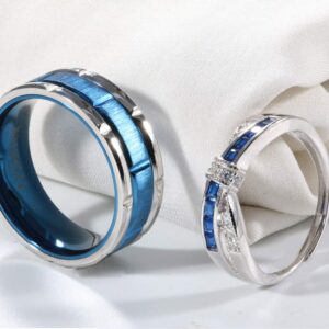 ringheart 2 Rings Couple Rings Bridal Sets Silver Ring Blue Cz Womens Wedding Ring Titanium Steel Man Wedding Bands