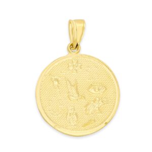 10k Real Solid Gold Round Lucky Charm Pendant, Good Luck Gifts for Her