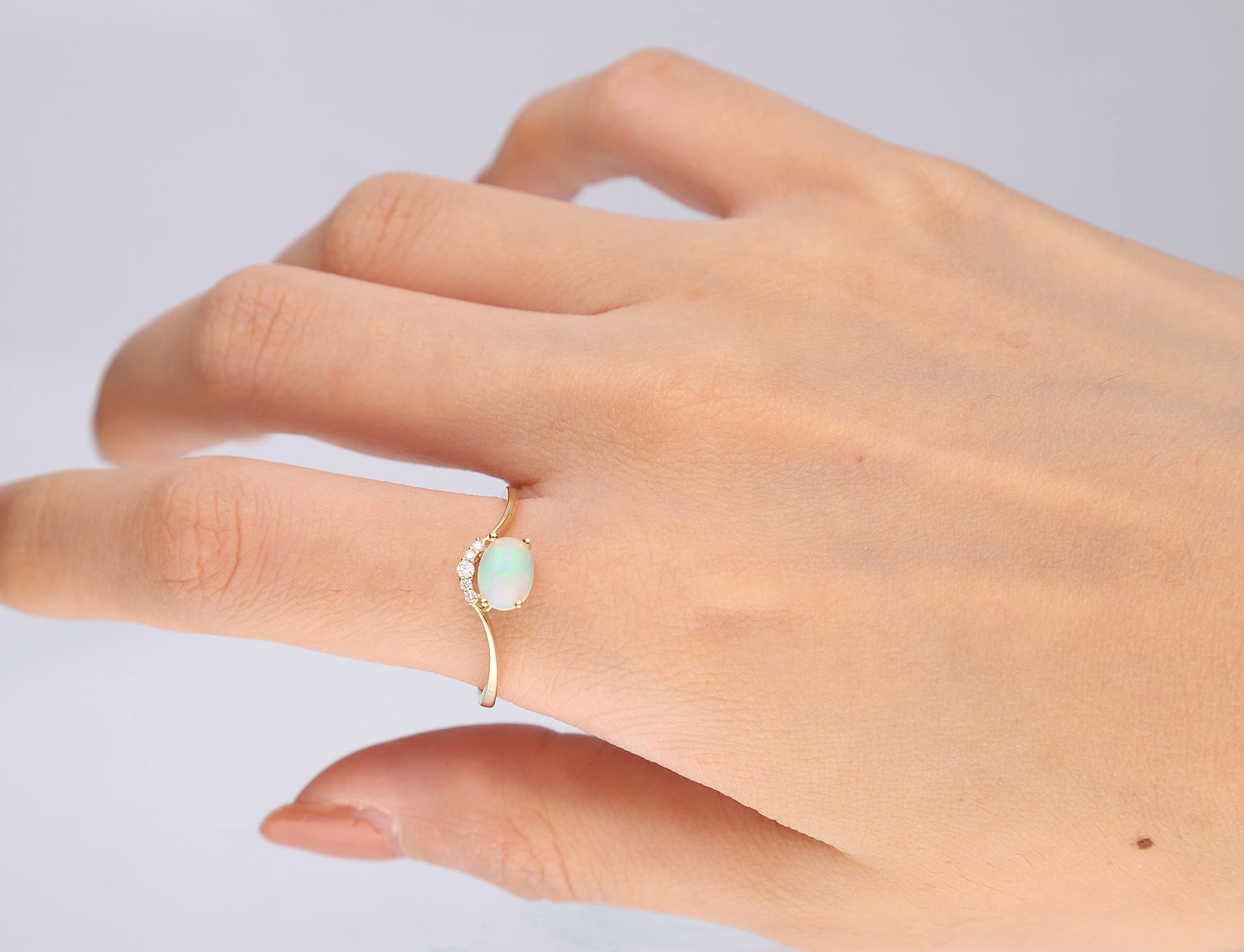 Gin & Grace 14K Yellow Gold Natural Ethiopian Opal Ring with Real Diamonds for women | Ethically, authentically & organically sourced (Round-cut) shaped opal hand-crafted jewelry for her |