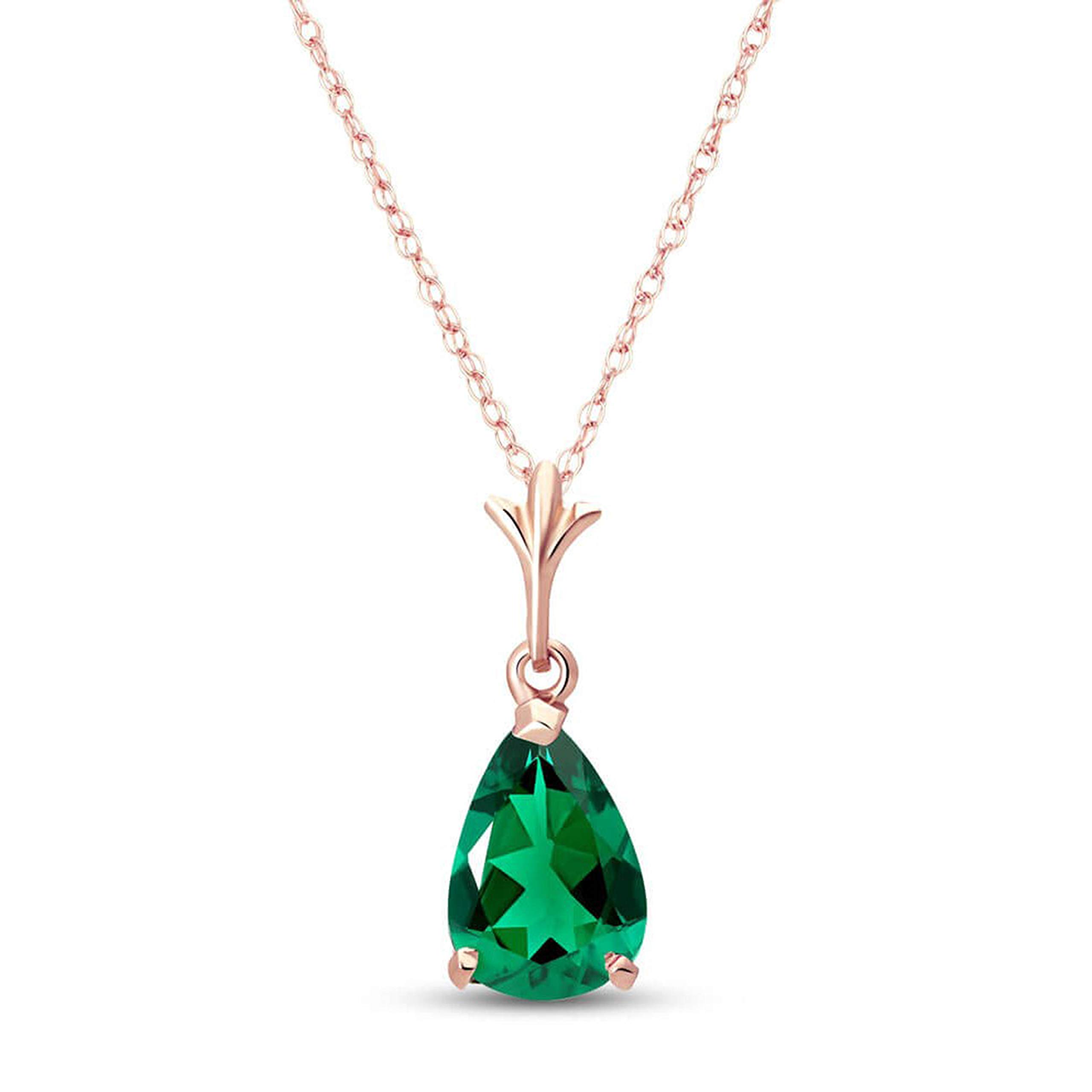 Galaxy Gold GG 14K Solid Rose Gold Necklace With Pear Shape 1.00 ctw High Polished Genuine Emerald - Grade AAA (18 INCH) LAB GROWN GENUINE REAL EMERALD