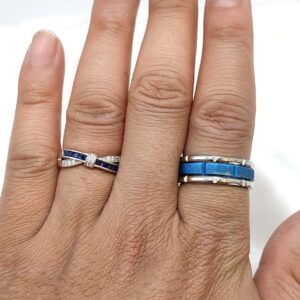 ringheart 2 Rings Couple Rings Bridal Sets Silver Ring Blue Cz Womens Wedding Ring Titanium Steel Man Wedding Bands