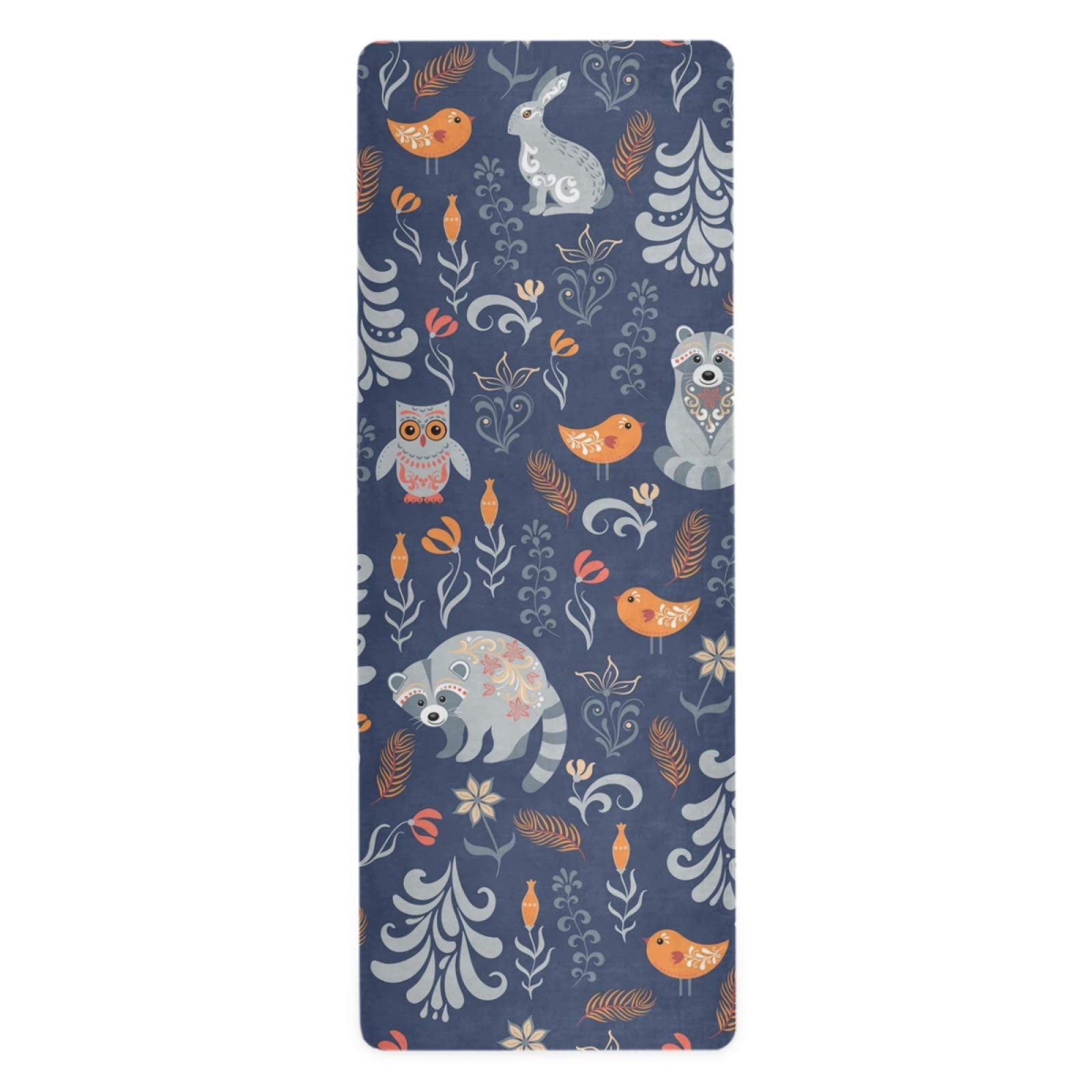 OTVEE Flowers Animals Raccoons Owls Yoga Mat for Women Non Slip Ultra Thin 1 MM Travel Yoga Mat with Carrying Bag Suede Fitness Exercise Mat for Yoga Pilates Workout Routines Camping