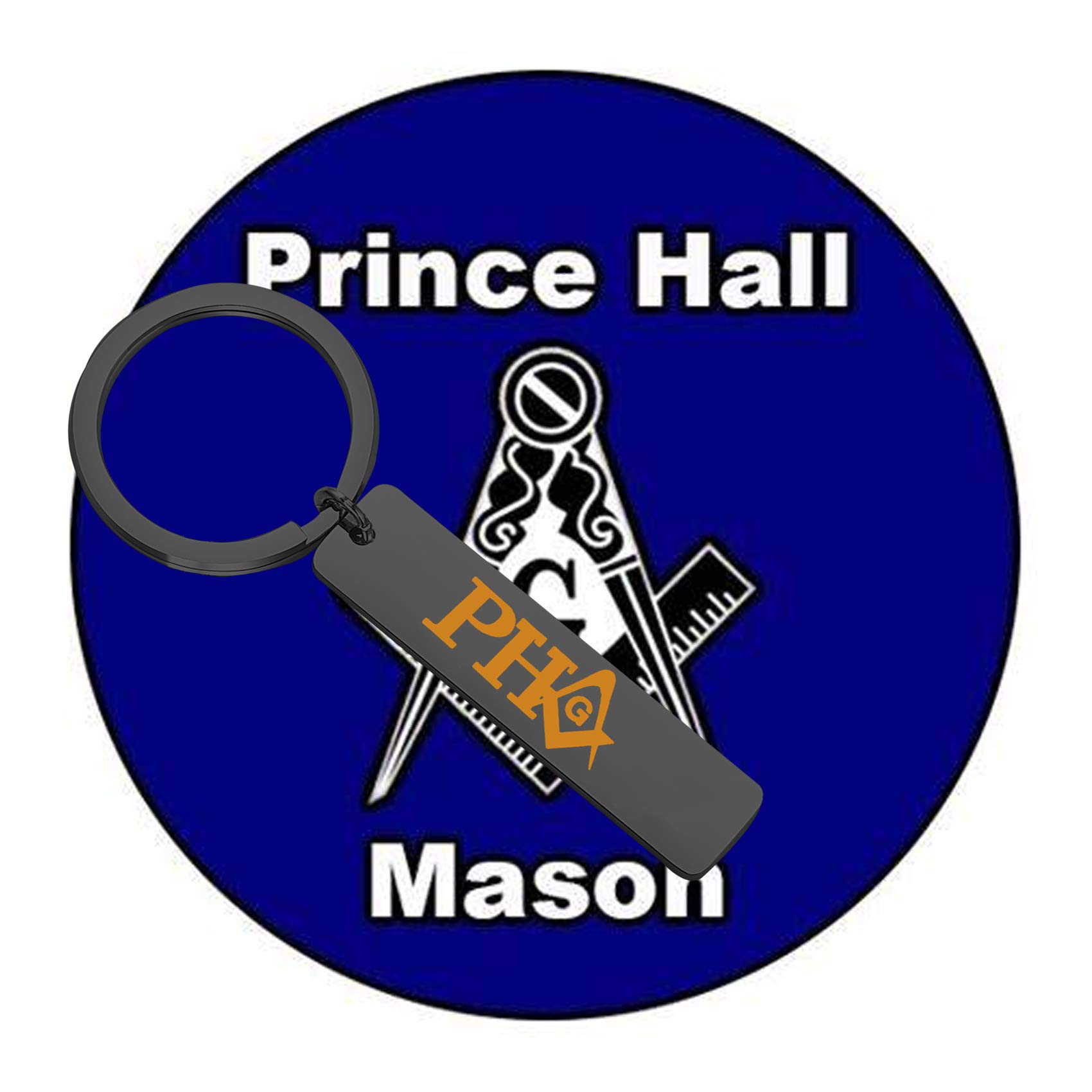 BEKECH Prince Hall Inspired Gift Freemasons Masonic Square and Compass Masonic Symbol Keychain PHA Mason Jewelry for Prince Hall Lovers Men Women (silver)