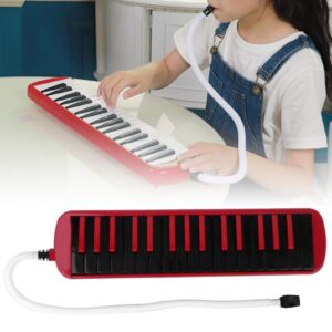 F-32s 32 Key Melodica Set Piano Style Portable Wind Musical Instrument with Mouthpiece Tube and Carrying Bag Suitable for Beginner Practice Gift (Red)