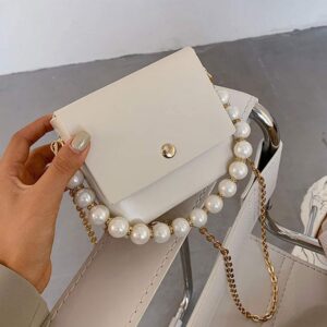 2 Pieces DIY Round Large Imitation Pearl Bead Replacement Chain Strap, Bag Accessories Decorations, Short Purse Chain,Long Handbag Shoulder Straps with Metal Buckles¡­