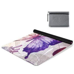 OTVEE Flying Butterflies Yoga Mat for Women Non Slip Ultra Thin 1 MM Travel Yoga Mat with Carrying Bag Suede Fitness Exercise Mat for Yoga Pilates Workout Routines Camping