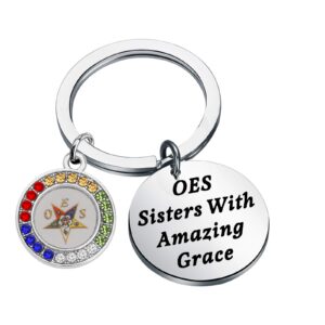 MYOSPARK The Eastern Star Inspired Gift Sorority Jewelry Sorority Sister with Amazing Grace Keychain Sisterhood Gift(OES sister KC)