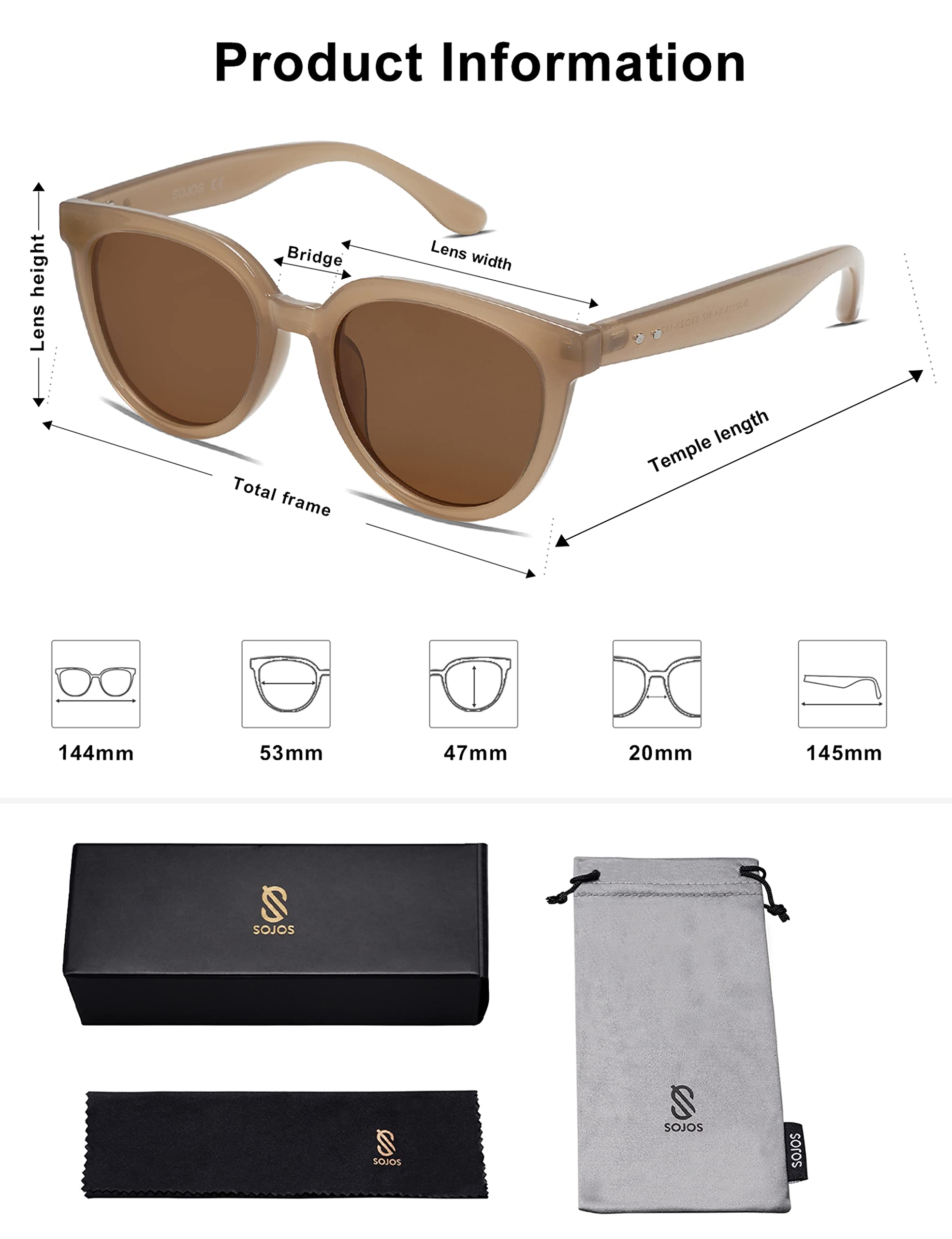 SOJOS Round Polarized Sunglasses for Women Fashion Trendy Style UV Protection Lens Sunnies Sunglasses SJ2175 with Brown Frame/Brown Lens