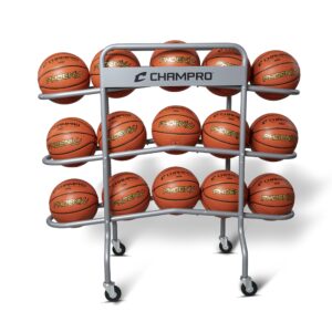 Champro Professional Steel Rolling Basketball Rack, 15 Ball Capacity