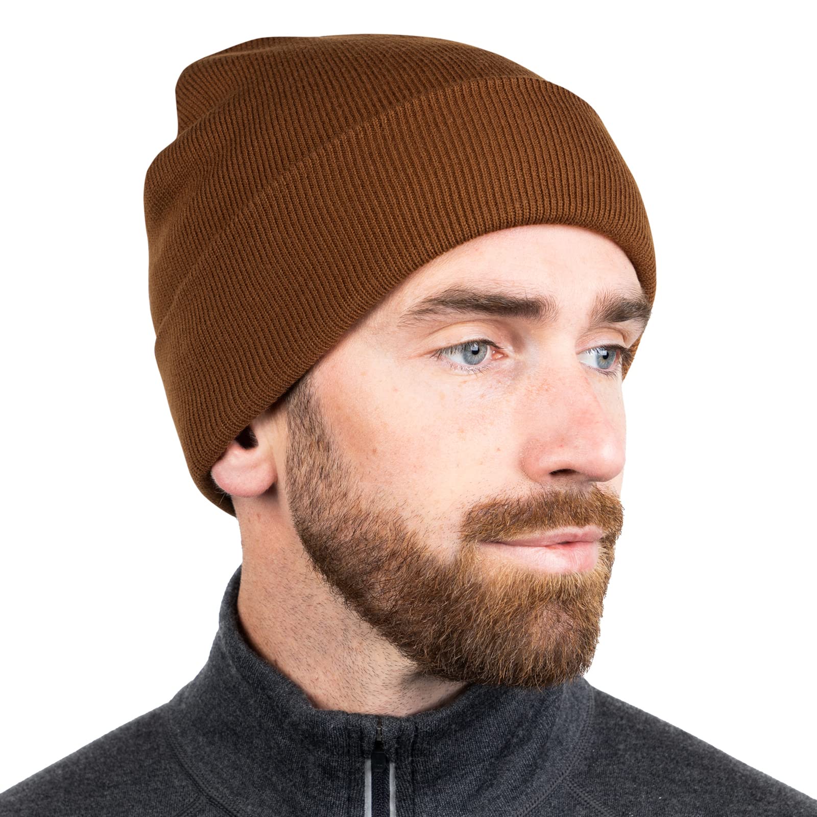 MERIWOOL Beanie for Men and Women - Merino Wool Blend Ribbed Knit Winter Hat Brown