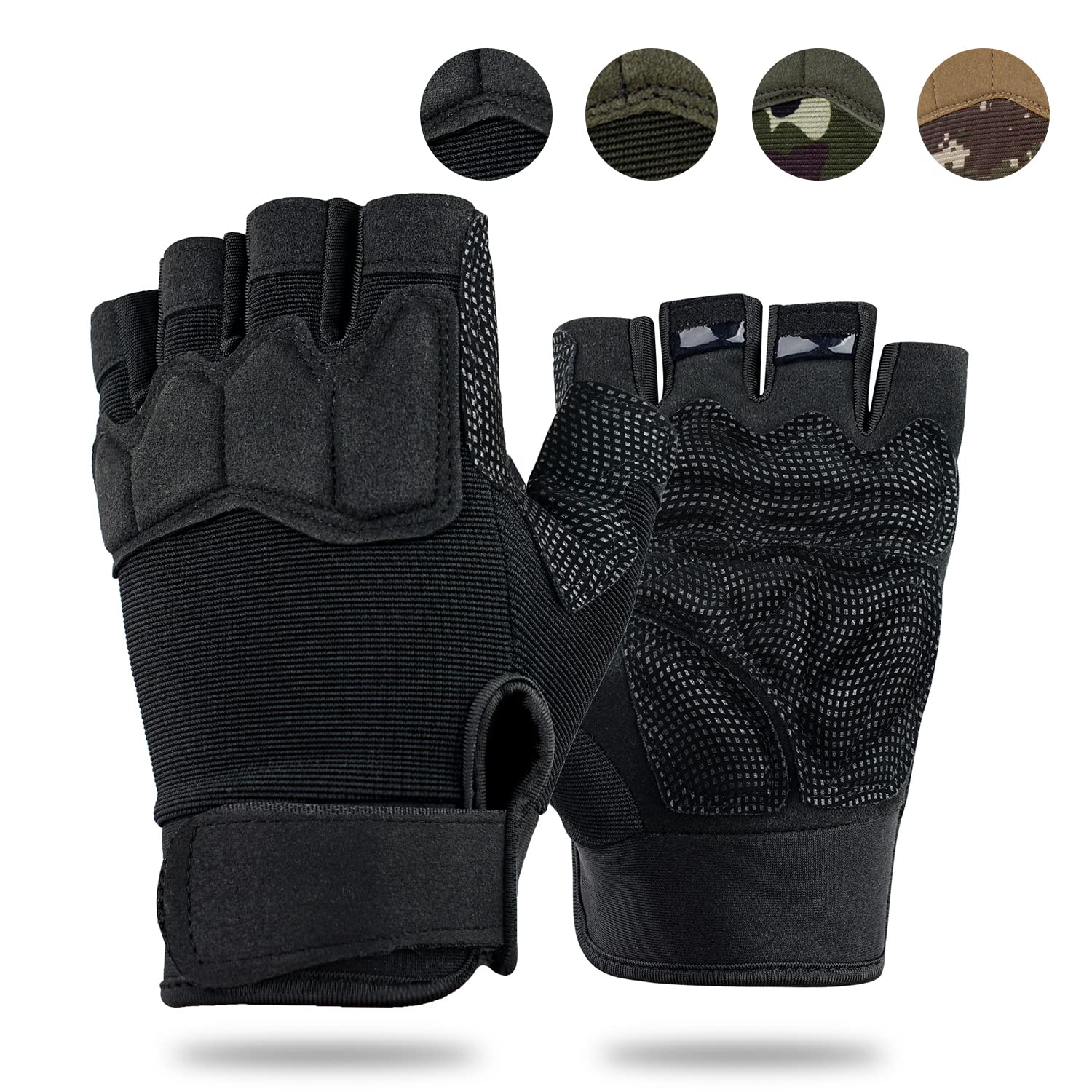 FlORETTO Fingerless Gloves Half Finger Hiking Cycling Driving Motorcycle Climbing Work Gloves Black Large