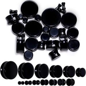 Body Candy 28mm Womens 2PC Black Agate Stone Saddle Plugs Double Flare Plug Ear Plug Gauges Set of 2