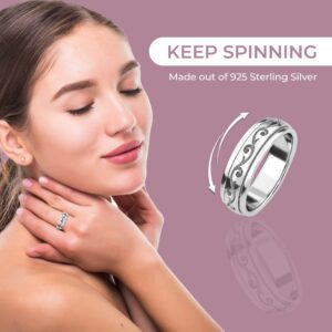 Shop LC Spinner Ring for Women - Spinning Anxiety Ring for Men - Wedding Band 925 Sterling Silver Platinum Plated Scrollwork Jewelry Stress Relief Gifts for Women Size 8 Engagement Bridal