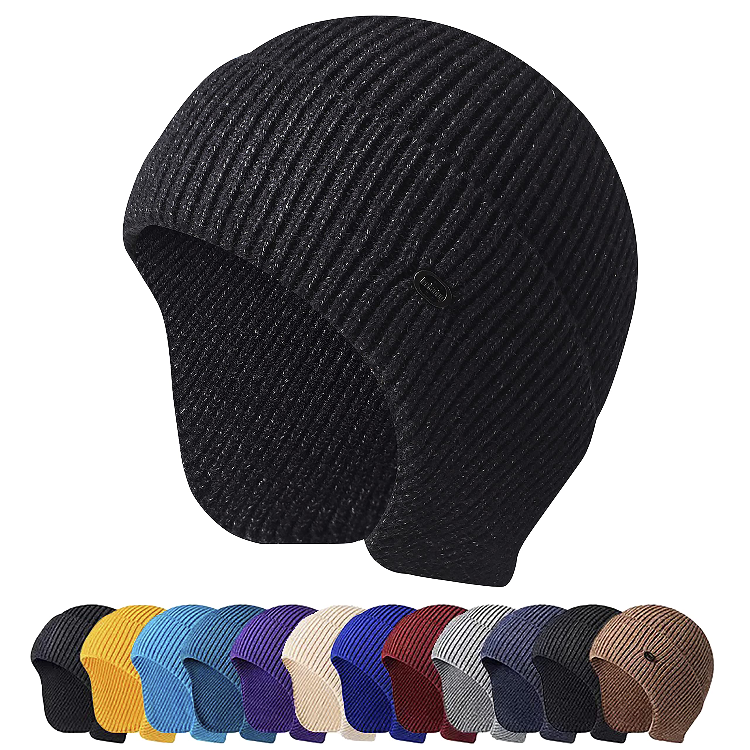 HiRui Knit Beanie Winter Hats Ear Covers for Men Women Kids-Warm Daily Headwear (Black)