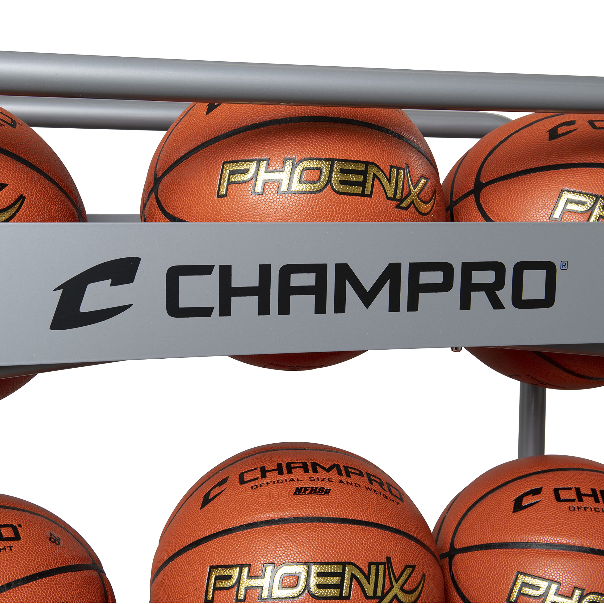 Champro Professional Steel Rolling Basketball Rack, 15 Ball Capacity