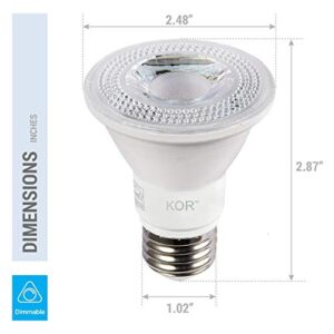 KOR (Pack of 6) LED PAR20 Light Bulbs, 8W (Replaces 50W 50PAR20), 3000K Soft White, E26 Base, Dimmable, Waterproof Indoor/Outdoor Use, UL & Energy Star