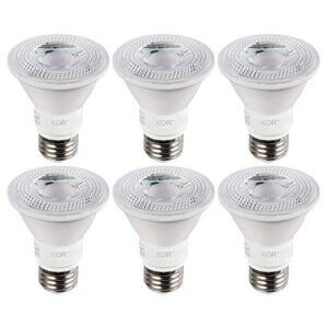 kor (pack of 6) led par20 light bulbs, 8w (replaces 50w 50par20), 3000k soft white, e26 base, dimmable, waterproof indoor/outdoor use, ul & energy star