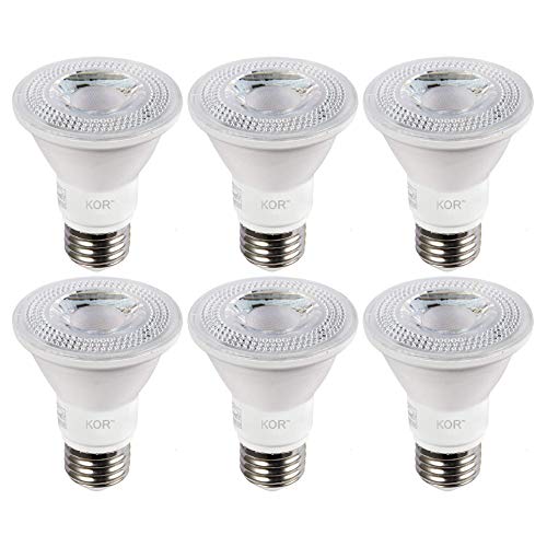 KOR (Pack of 6) LED PAR20 Light Bulbs, 8W (Replaces 50W 50PAR20), 3000K Soft White, E26 Base, Dimmable, Waterproof Indoor/Outdoor Use, UL & Energy Star