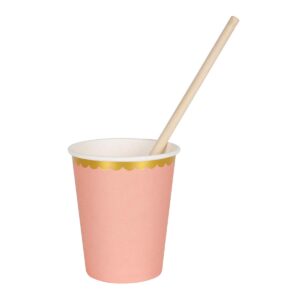 Geeklife Pastel Orange Paper Party Cups with Gold Border, Gold Foil Disposable Paper Cups 9oz for Wedding,Party,Cocktail and Anniversary Dinner, 40Pcs