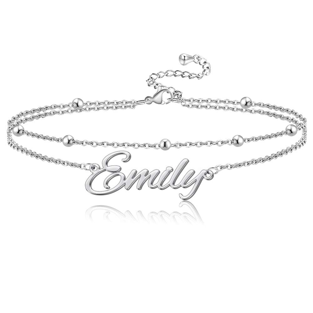 Personalized Name Ankle Bracelet for Women Custom Layered Name Anklet with Initials 18K Gold Plated Graduation Gift Customized Anklets for Women 8.7”-10.7”