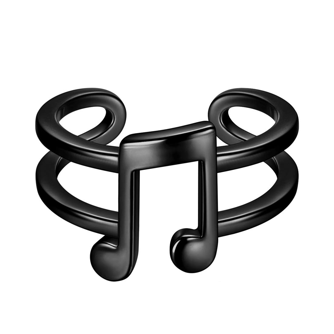 beautlace Musical Note Adjustable Rings Black Gun Plated Love Heart Treble Clef Music Note Open Ring Jewelry Gifts for Music Lover KR0039K