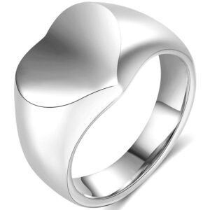 Jude Jewelers Stainless Steel Heart Shaped Classical Simple Plain Signet Style Wedding Promise Anniversary Ring (Silver, 6)