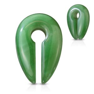 Pierced Owl Jade Green Semi Precious Stone Keyhole Hanging Gauge Stretcher Plug Earrings, Sold as a Pair (14mm (9/16"))