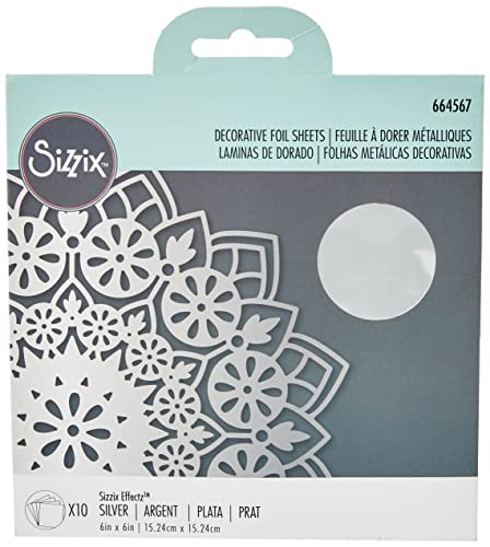 Sizzix Silver Effectz Decorative Foil 664567, Metallic Transfer 6" x 6" 10 Sheets