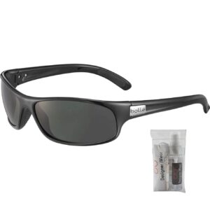 bollé Anaconda Shiny Black/HD Polarized Grey TNS 64MM Rectangular Sunglasses for Men + BUNDLE with Designer iWear Eyewear Kit