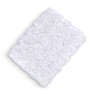 Rosette Tablecloth White 50x80 Inches Rectangular 3D Floral Satin Rosette Fabric Table Cover Grandiose Wedding Party Baby Shower Decorations