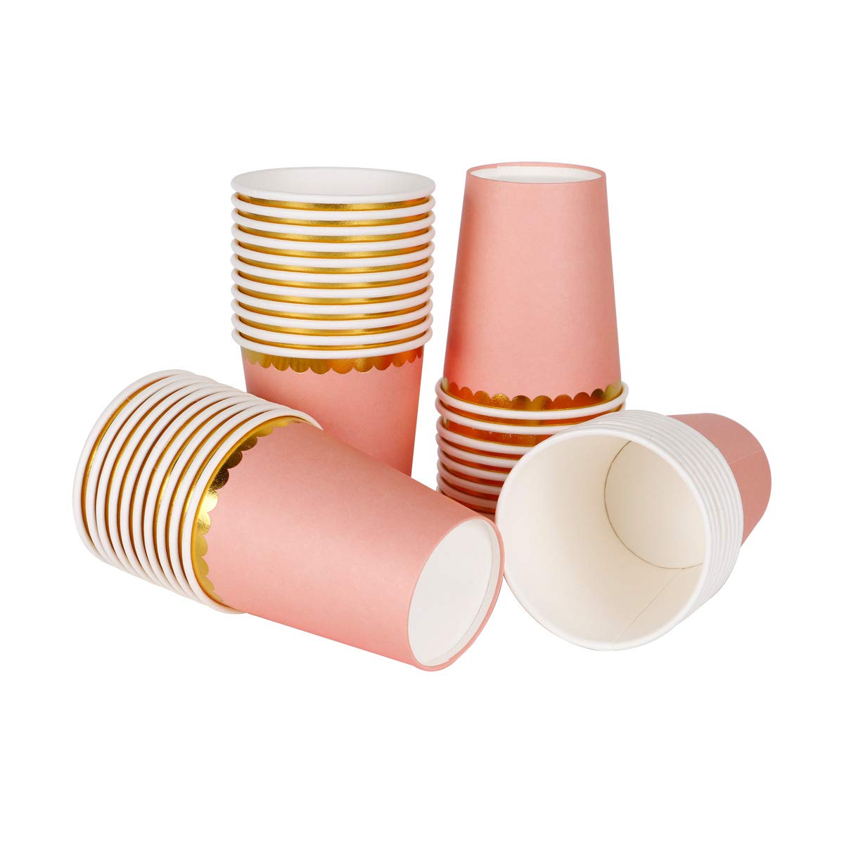 Geeklife Pastel Orange Paper Party Cups with Gold Border, Gold Foil Disposable Paper Cups 9oz for Wedding,Party,Cocktail and Anniversary Dinner, 40Pcs