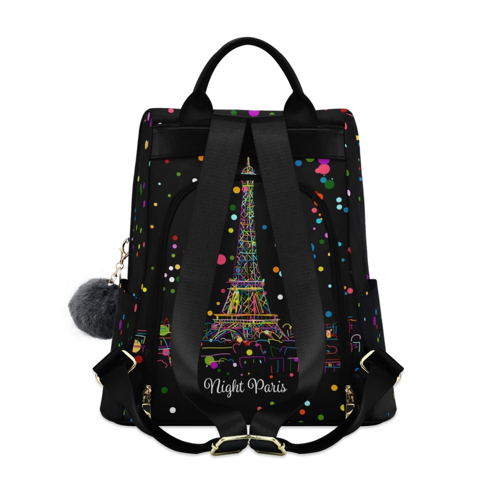 ALAZA Night Paris Eiffel Tower Colorful Polka Dot Backpack Purse for Women Anti Theft Fashion Back Pack Shoulder Bag