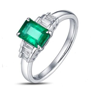 lanmi natural green emerald diamond ring solid 14k white gold anniversary wedding band for women's gift