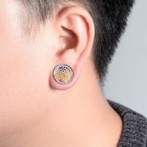 COOEAR Stainless Steel Honeybee Ear Gauges Double Flared Tunnels for Ears Piercing Unscrew Ear Stretchers.