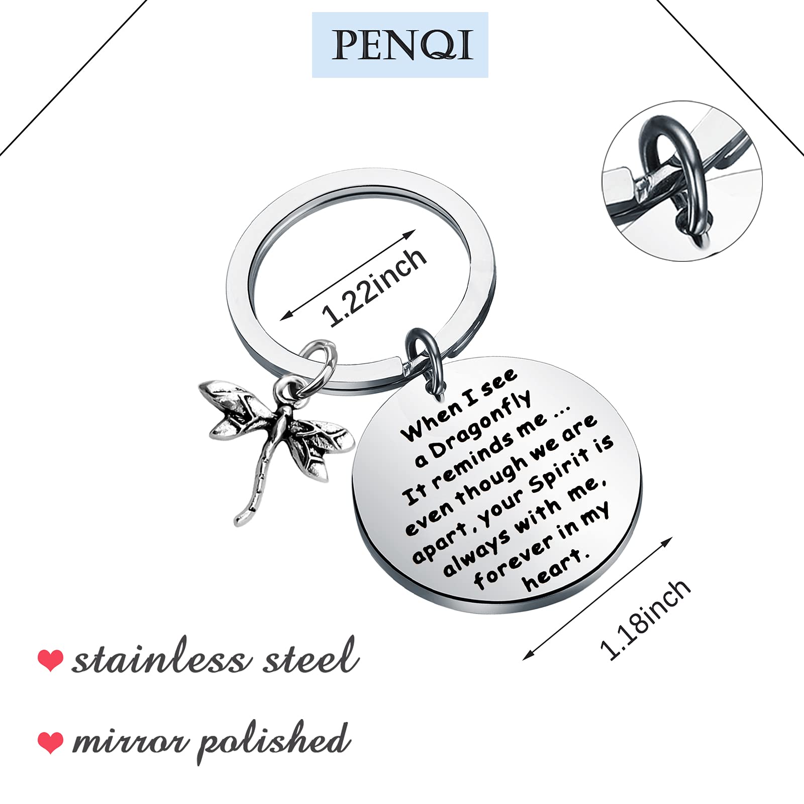 PENQI Dragonfly Jewelry Dragonfly Memorial Gift When I See a Dragonfly It Reminds Me Your Spirit Is Always With Me Keychain Loss of Loved One Gift (Dragonfly Keychain)