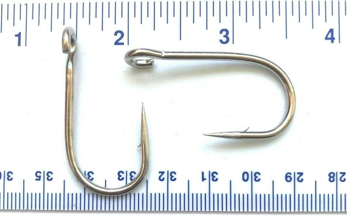 100 Gerry's Tackle 9171 6X Strong Nickel Plated Open Eye Siwash Hooks Size 2/0