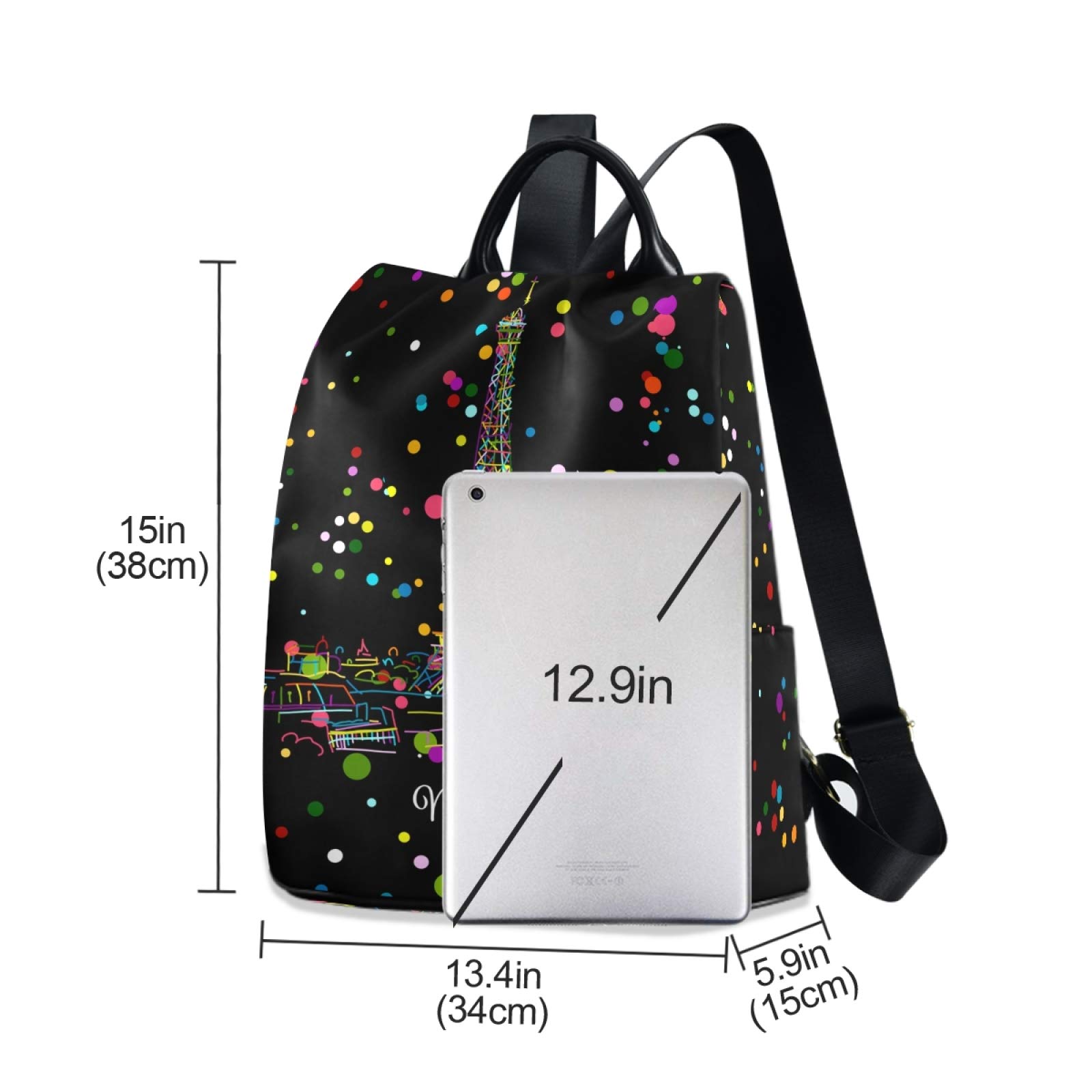 ALAZA Night Paris Eiffel Tower Colorful Polka Dot Backpack Purse for Women Anti Theft Fashion Back Pack Shoulder Bag