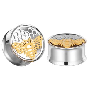 cooear stainless steel honeybee ear gauges double flared tunnels for ears piercing unscrew ear stretchers.