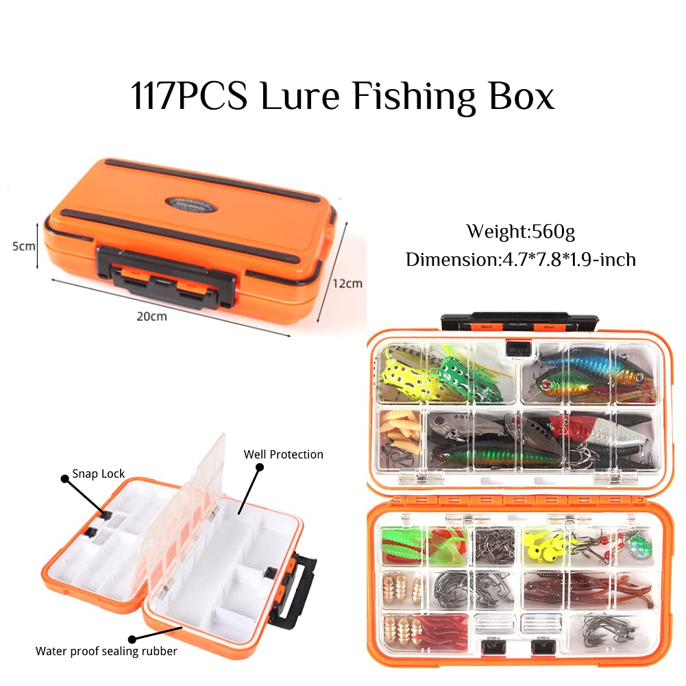 U/D 27/79 /117 PCS Fishing Hooks Lures Baits Tackle Including Crankbaits, Spinnerbaits, Plastic Worms, Jigs, Topwater Lures, Tackle Box and More Fishing Gear Lures Kit Set (117)